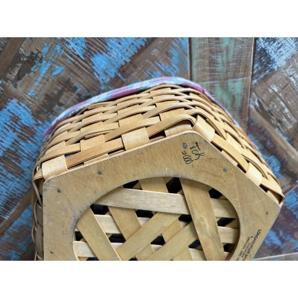 Longaberger Octagon Red Plaid Basket With 6 Slot Tray 13 Inch